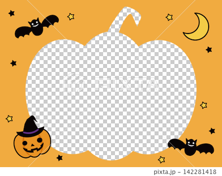 大きなかぼちゃの形をした白いフレームとハロウィン素材 大きなかぼちゃの形をした白いフレームとハロウィン素材 142281418