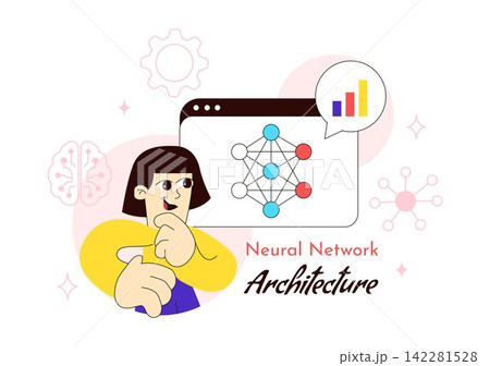 Neural Network Architecture Vector Illustration Featuring People Analyzing AI Models, Data Charts, and Machine Learning Brain Neural Network Architecture Vector Illustration Featuring People Analyzing AI Models, Data Charts, and Machine Learning Brain 142281528