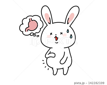 胃に違和感があるウサギのイラスト 胃に違和感があるウサギのイラスト 142282109