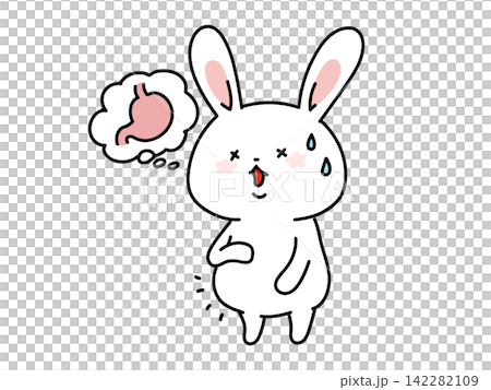 胃に違和感があるウサギのイラスト 胃に違和感があるウサギのイラスト 142282109