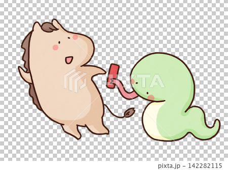 中國十二生肖的接力棒從蛇年傳遞到馬年(元旦/新年賀卡) 中國十二生肖的接力棒從蛇年傳遞到馬年(元旦/新年賀卡) 142282115