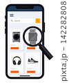 Online store product search concept on smartphone display in flat vector design style 142282808