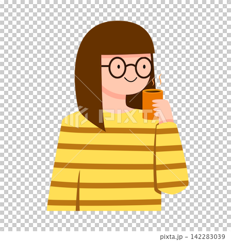 Glasses woman is holding a coffee cup. Portrait for illustration and element Glasses woman is holding a coffee cup. Portrait for illustration and element 142283039