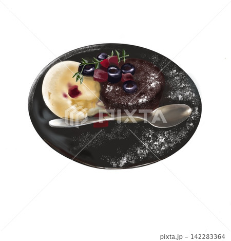 おいしそうなアイスとケーキのデザート おいしそうなアイスとケーキのデザート 142283364