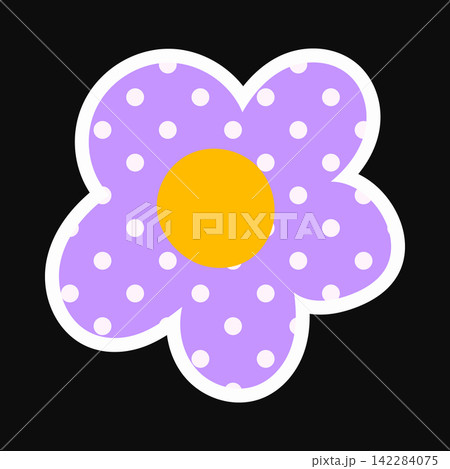 Daisy flower spring with cute illustration pattern and shape vector sticker. Groovy folk abstract with element icon colorful and blossom minimal nature. Baby design easter with modern pink print. 142284075