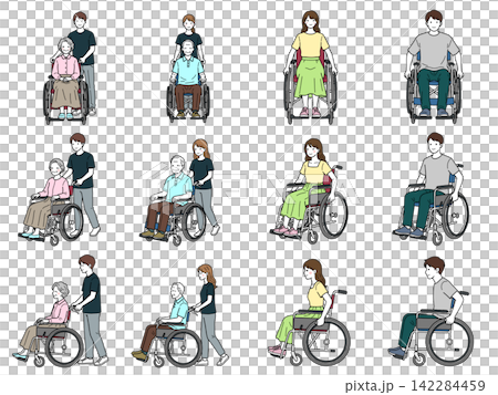 Wheelchair and person illustration set Wheelchair and person illustration set 142284459