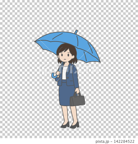 A female employee with a troubled expression, holding a blue umbrella. A female employee with a troubled expression, holding a blue umbrella. 142284522