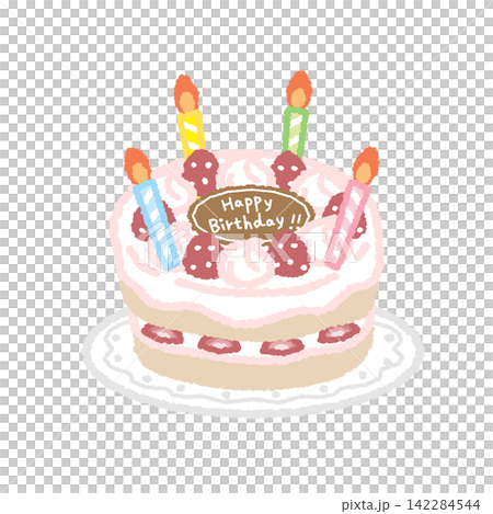 Strawberry and whipped cream birthday cake 142284544
