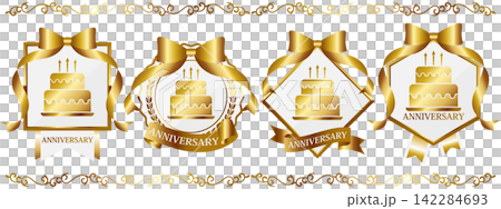 A luxurious set of four anniversary emblems with ribbons, in white and gold. A luxurious set of four anniversary emblems with ribbons, in white and gold. 142284693