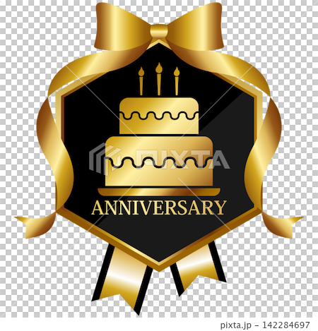 Luxurious anniversary emblem with ribbon, black and gold. Luxurious anniversary emblem with ribbon, black and gold. 142284697