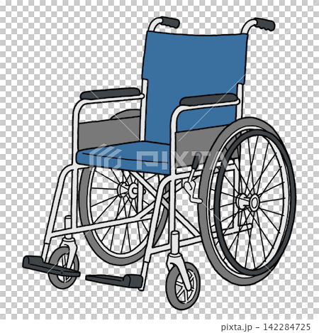 Blue wheelchair, tilted Blue wheelchair, tilted 142284725