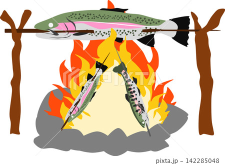 ニジマスの塩焼きのイラスト ニジマスの塩焼きのイラスト 142285048