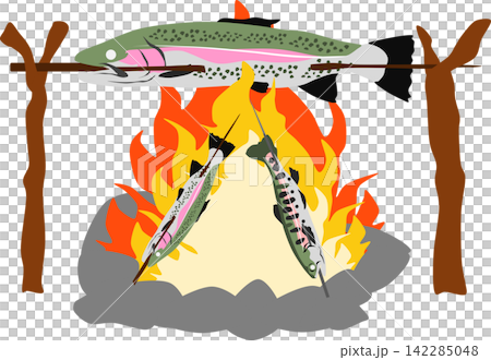 ニジマスの塩焼きのイラスト ニジマスの塩焼きのイラスト 142285048