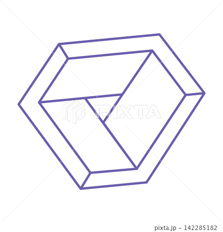 Illusion shapes. 3d geometry. Optical illusion figure. Sacred geometry. Logo in trendy 2022 Very Peri color. Illusion shapes. 3d geometry. Optical illusion figure. Sacred geometry. Logo in trendy 2022 Very Peri color. 142285182