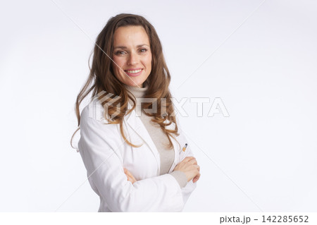 Confident Female Doctor with Direct Gaze 142285652