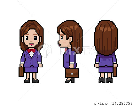 社会人女性ドット絵(紫のスーツ) 142285753