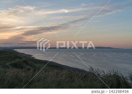 夕暮れの海と草の茂る崖の上 夕暮れの海と草の茂る崖の上 142286456