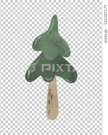 Cute cartoon evergreen trees. Spruce with green needles. Hand drawn watercolor fir illustration for kids, baby, nursery, card, pattern. Bright stylized wonderland forest. Cute cartoon evergreen trees. Spruce with green needles. Hand drawn watercolor fir illustration for kids, baby, nursery, card, pattern. Bright stylized wonderland forest. 142287175