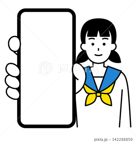 スマホの画面を大きく見せる女子学生 スマホの画面を大きく見せる女子学生 142288850