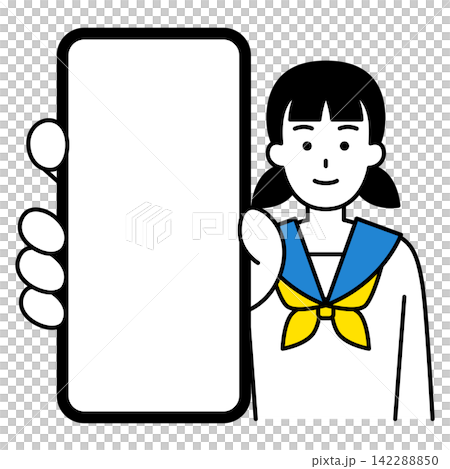 スマホの画面を大きく見せる女子学生 スマホの画面を大きく見せる女子学生 142288850
