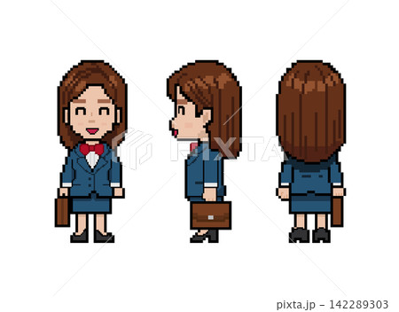 笑顔の茶髪の社会人女性_青いスーツ 笑顔の茶髪の社会人女性_青いスーツ 142289303