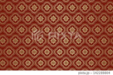 A stunning burgundy background with a gold Chinese floral pattern 142289804