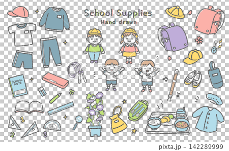 可愛い手描きの小学校用品 ユニセックス 142289999