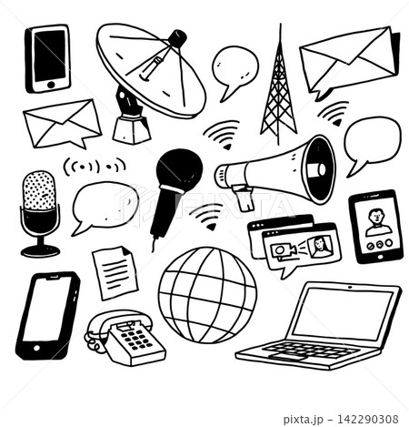 Communication technology doodle artwork creating connected atmosphere Communication technology doodle artwork creating connected atmosphere 142290308