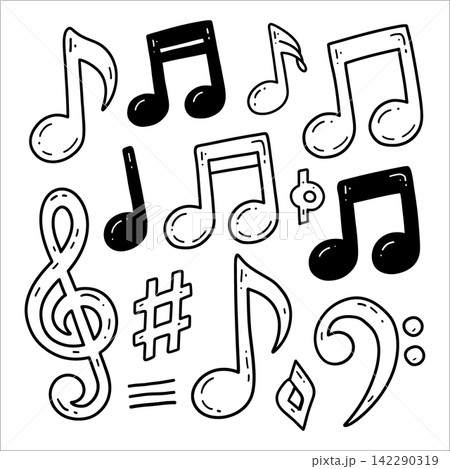 Hand drawn music note set creating happy melody illustration 142290319