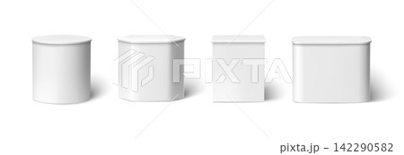 Blank exhibition counter set with round, curved, square and rectangular trade show podiums, realistic white promotional reception desks for expo booth mockups. Isolated vector 3d template Blank exhibition counter set with round, curved, square and rectangular trade show podiums, realistic white promotional reception desks for expo booth mockups. Isolated vector 3d template 142290582