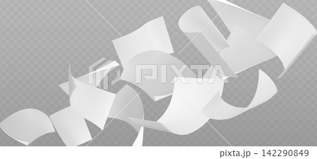 Flying paper sheets, white document papers 142290849