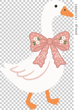 Playful white geese with soft pink bows on a blush gingham seamless pattern, whimsical spring artwork for Easter celebrations, cottage core fabric, gift wrap, stationery, apparel and home decoration Playful white geese with soft pink bows on a blush gingham seamless pattern, whimsical spring artwork for Easter celebrations, cottage core fabric, gift wrap, stationery, apparel and home decoration 142290865