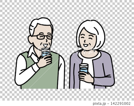 Illustration of an elderly person drinking water Illustration of an elderly person drinking water 142291002
