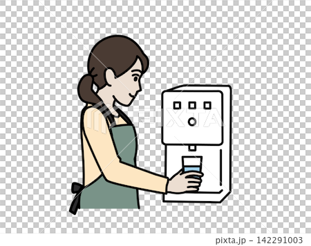 Illustration of a housewife using a water dispenser Illustration of a housewife using a water dispenser 142291003