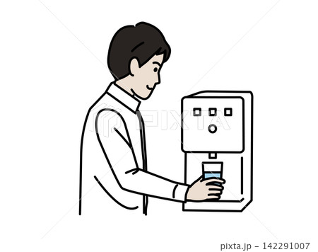 ウォーターサーバーを使う男性のイラスト ウォーターサーバーを使う男性のイラスト 142291007