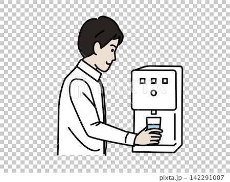 ウォーターサーバーを使う男性のイラスト ウォーターサーバーを使う男性のイラスト 142291007