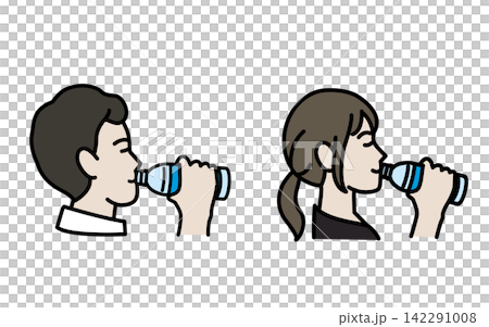 ペットボトルの水を飲む男女のイラスト ペットボトルの水を飲む男女のイラスト 142291008