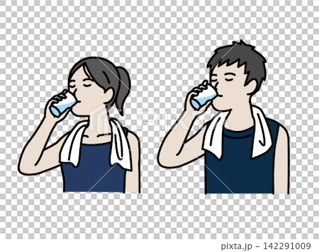 Illustration of a man and woman rehydrating after exercise Illustration of a man and woman rehydrating after exercise 142291009