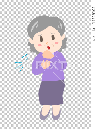 一幅老婦人痛苦咳嗽的插圖。 一幅老婦人痛苦咳嗽的插圖。 142291034