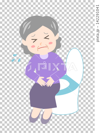 一位老婦人坐在馬桶上,痛苦地摀著肚子。 一位老婦人坐在馬桶上,痛苦地摀著肚子。 142291041