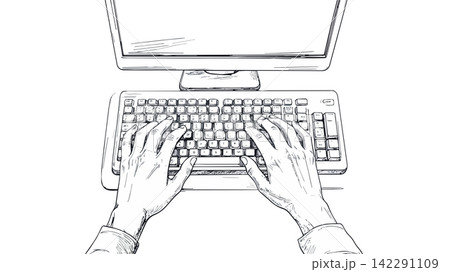 Hands typing on computer keyboard working 142291109