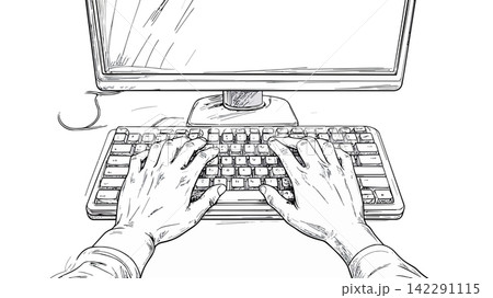Hands typing on computer keyboard illustration 142291115