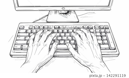 Person typing on computer keyboard illustration Person typing on computer keyboard illustration 142291119