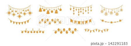 Flat garland bunting element set with holiday icons Flat garland bunting element set with holiday icons 142291183