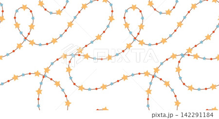 Flat garland star pattern background with festive bulbs 142291184