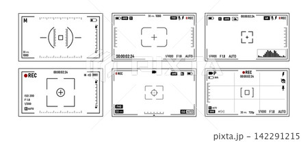 Camera viewfinder screen video or photo frame recording mode, digital camera with exposure settings and focusing grid Camera viewfinder screen video or photo frame recording mode, digital camera with exposure settings and focusing grid 142291215