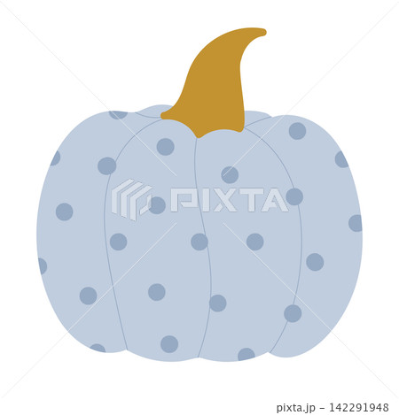 Pastel blue pumpkin with polka dots and golden stem 142291948