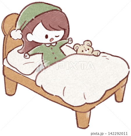 ベッドに入って欠伸をする女の子 ベッドに入って欠伸をする女の子 142292011