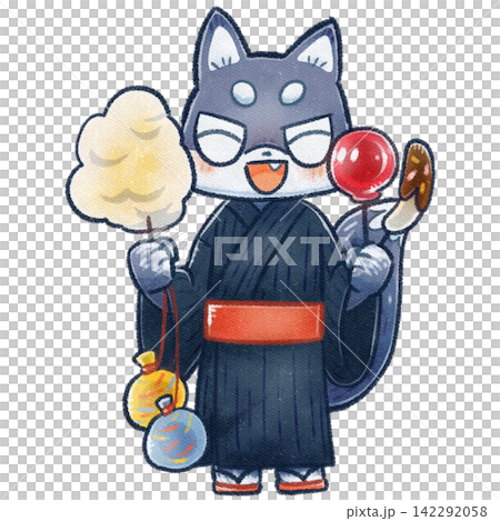 一幅狼穿著浴衣參加節慶慶典的柵格插圖。 一幅狼穿著浴衣參加節慶慶典的柵格插圖。 142292058