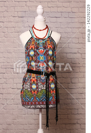 Colorful Vintage Scarf Shirt Top on Dress Form With Accessories Colorful Vintage Scarf Shirt Top on Dress Form With Accessories 142292229